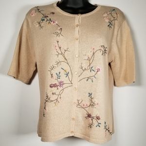 Embroidered and Beaded Cardigan Sweater, Size S